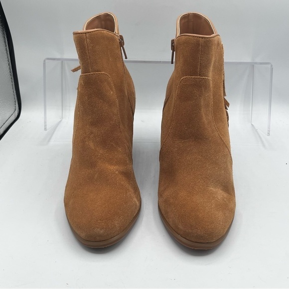 Bass Ankle Bootie Women’s Size 7.5 Tan Eve Suede Fringed Heeled Zip Boho Boot - Picture 9 of 10